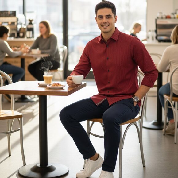 Express Button Up Shirt Mens L Modern Fit Long Sleeve Red - Picture 7 of 7